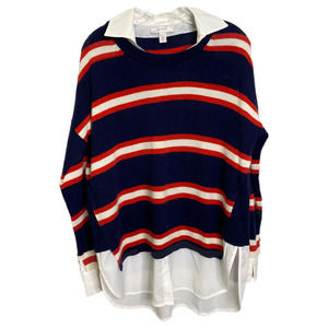 Scripted Women's Sweater Navy Red Striped Collared‎ Pullover Wool Cashmere Sz L